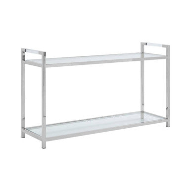 Silver Stainless Steel Base and Tempered Glass Console Table with Two Display Tiers, Vogue