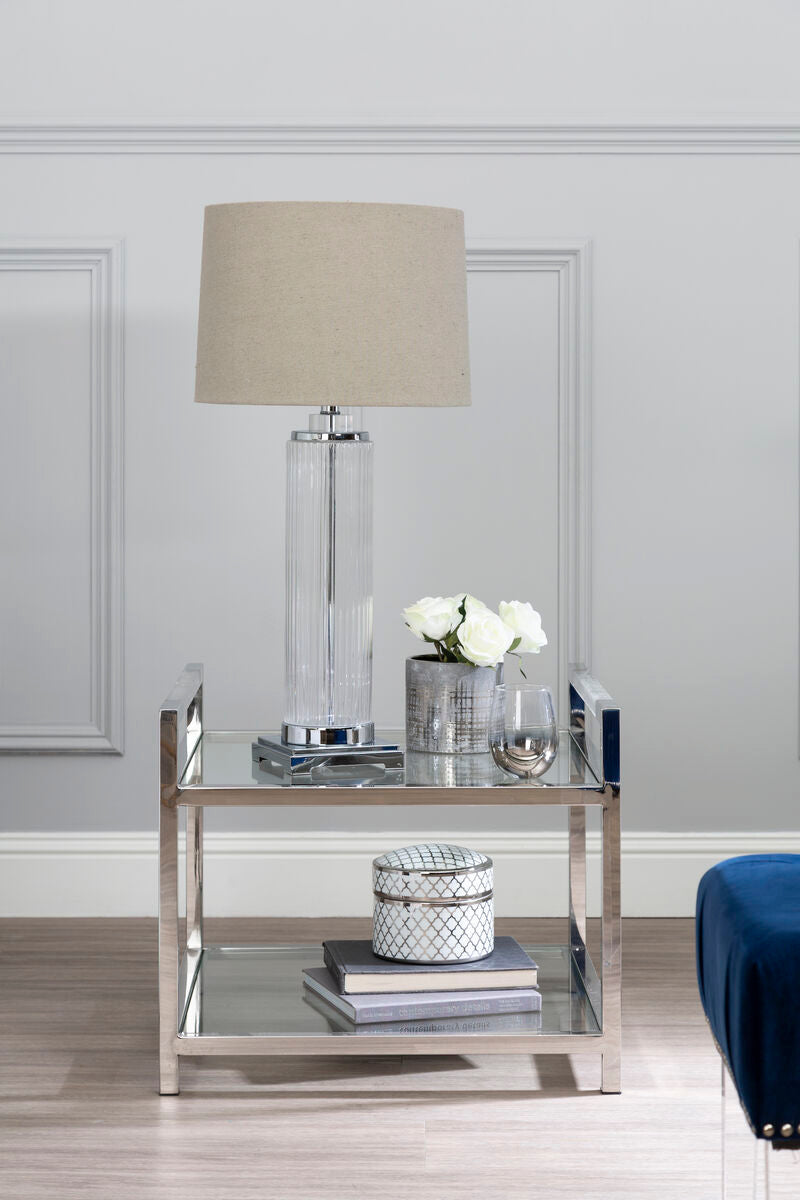 Vogue Clear Glass and Silver Finish 2 Tier Side Table