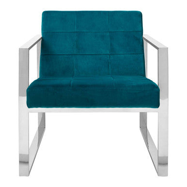Vogue Teal Velvet Lounge Chair with Silver Finish Frame