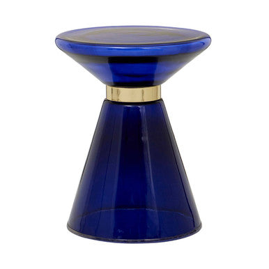 Blue Glass Hourglass Side Table with Gold Finish Steel Ring, Martini