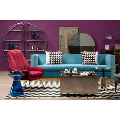 Blue Glass Hourglass Side Table with Gold Finish Steel Ring, Martini