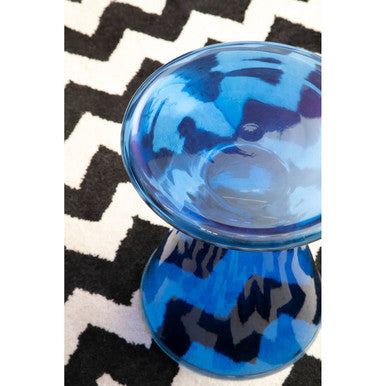 Blue Glass Hourglass Side Table with Gold Finish Steel Ring, Martini
