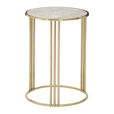 White Marble Top Round Side Table Gold Finish Steel Base, Macy