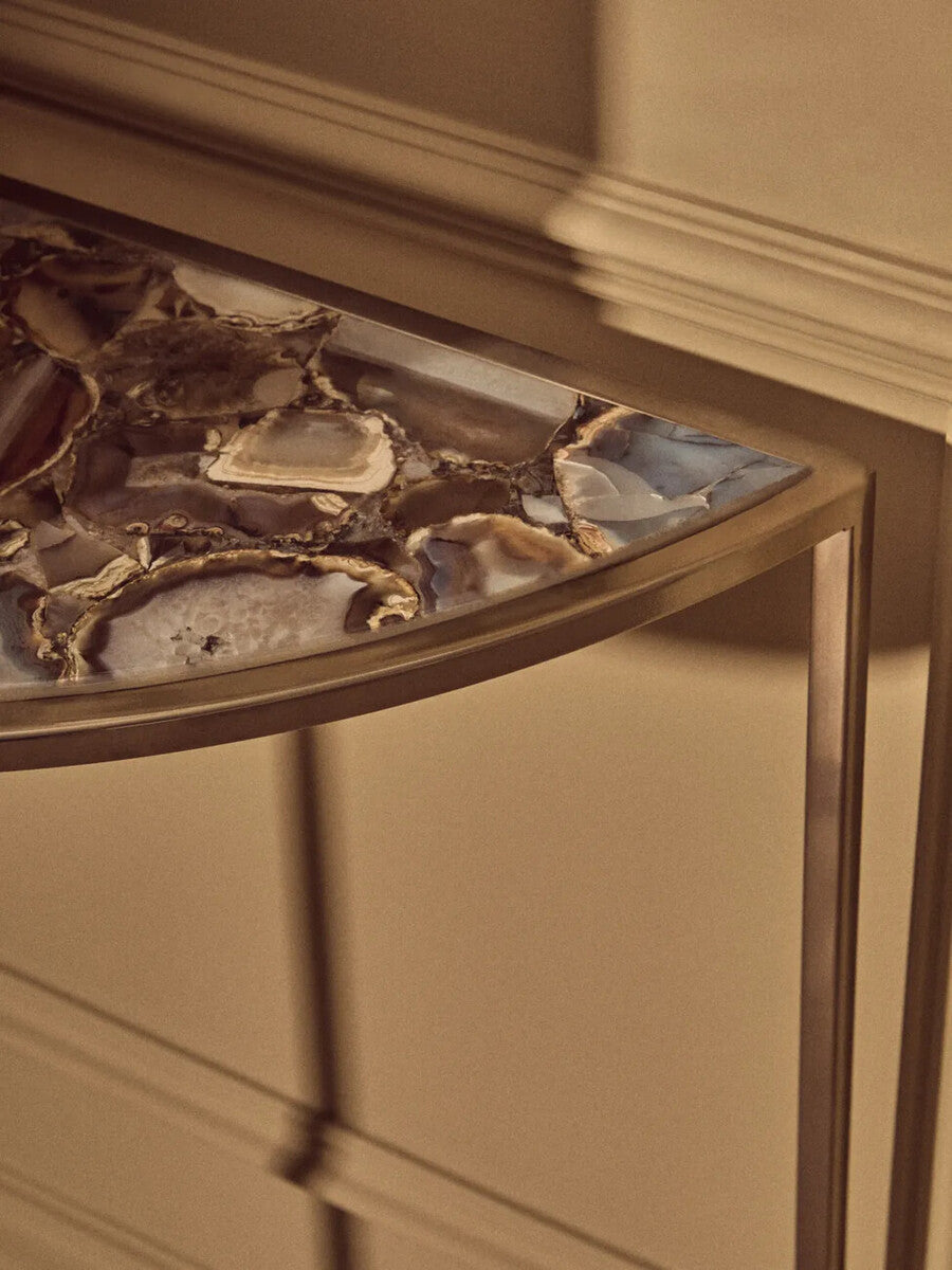 Vita Black Agate Half Moon Console Table with Gold Finish Frame