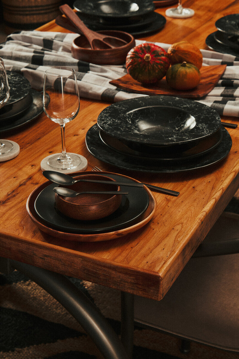 Natural Elm Wood Top Dining Table with Metal Frame, New Foundry