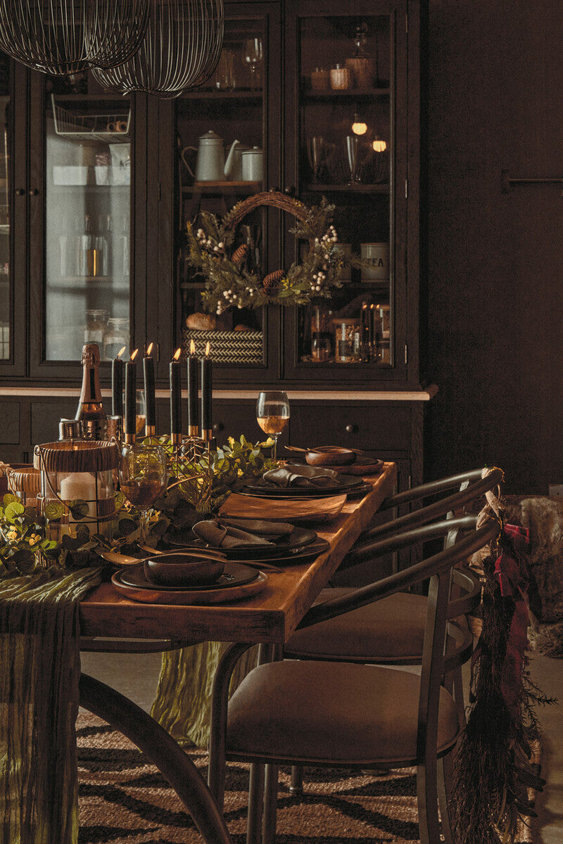 Natural Elm Wood Top Dining Table with Metal Frame, New Foundry