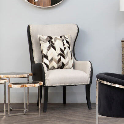 Doucet Natural Fabric Armchair with Black Leather Effect Back