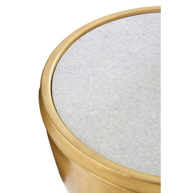 Gold Metallic Finish Side Table with Natural White Marble Top and Tapered Legs, Crest