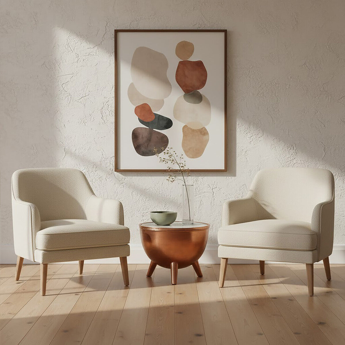 Copper Metallic Finish Coffee Table with Natural White Marble Top and Tapered Legs, Crest