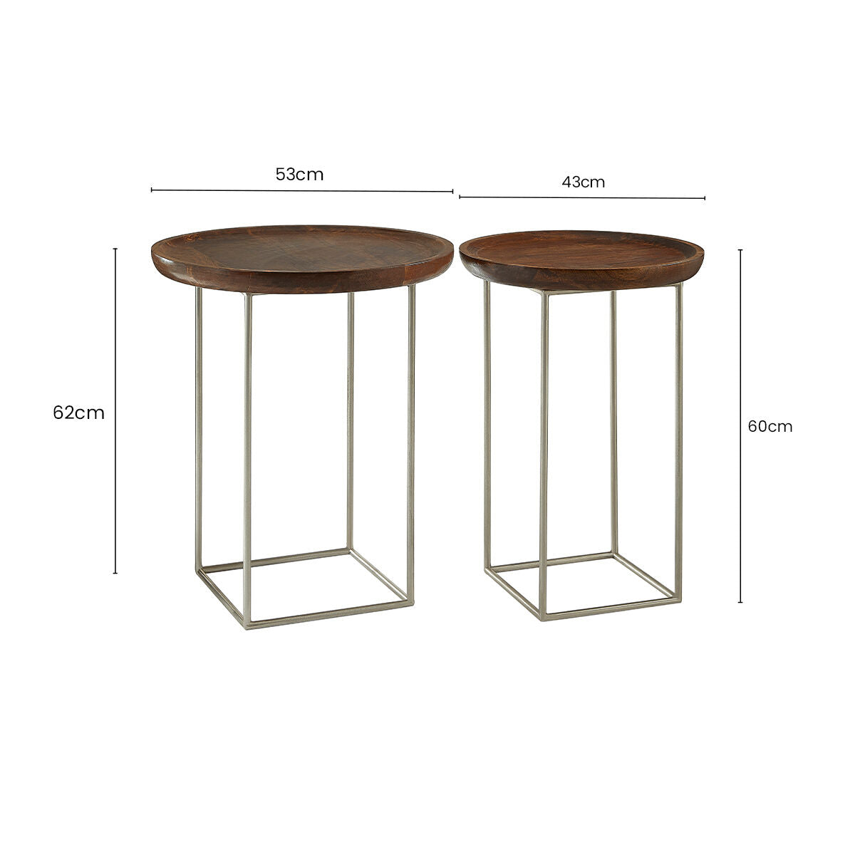 Crest Natural Wooden and Silver Finish Set of 2 Side Tables