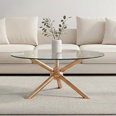 Clear Tempered Glass Top Dining Table with Rose Gold Angled Stainless Steel Legs, Novo