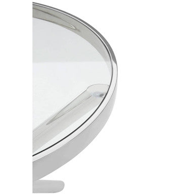 Clear Tempered Glass Round Top Side Table with Silver Finish Stainless Steel Base, Novo