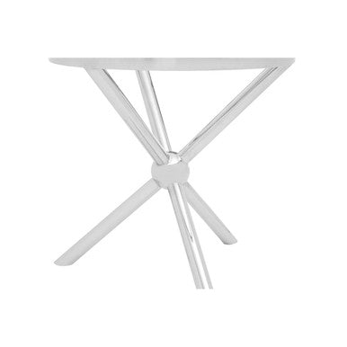 Clear Tempered Glass Round Top Side Table with Silver Finish Stainless Steel Base, Novo