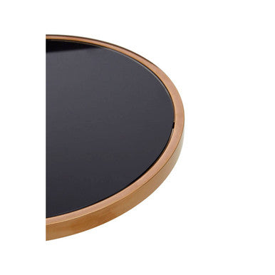 Black Tempered Glass Round Top 2 Tier Side Table with Rose Gold Finish Steel Frame, Novo