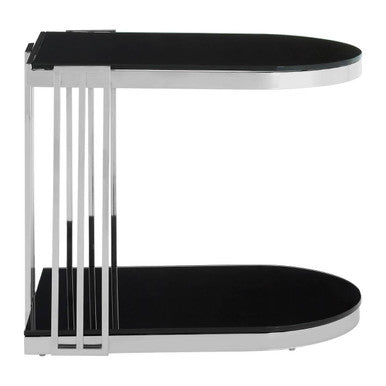 Art Deco Silver Metal Frame U-Shaped Side Table with Glass Top | Nova