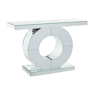 Mirrored Console Table with Round Mirrored Base and Decorative Ridges, Gianara