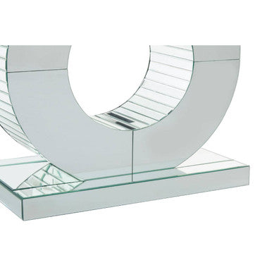Mirrored Console Table with Round Mirrored Base and Decorative Ridges, Gianara