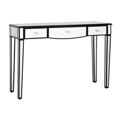 Mirrored White Wooden 3-Drawer Console Table with Black Trim Frame, Graciela