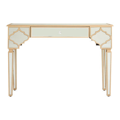 Mirrored Panel 1 Drawer Console Table with Gold Finish Frame and Crystal Knob, Grazia