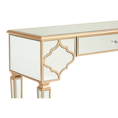 Mirrored Panel 1 Drawer Console Table with Gold Finish Frame and Crystal Knob, Grazia