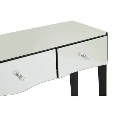 Mirrored Console Table with Black Finish Wooden Legs and Crystal Drawer Knobs, Gabriella