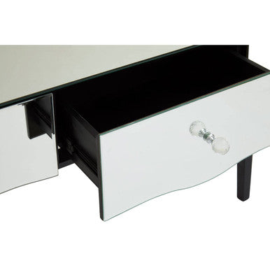 Mirrored Console Table with Black Finish Wooden Legs and Crystal Drawer Knobs, Gabriella