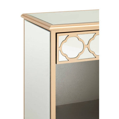 Warm Gold Mirrored Side Table with Storage Drawer and Open Shelf, Grazia