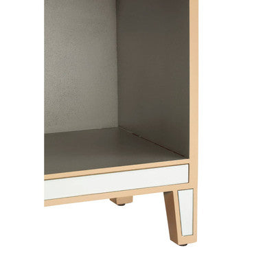 Warm Gold Mirrored Side Table with Storage Drawer and Open Shelf, Grazia