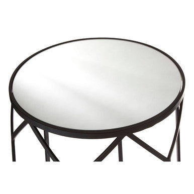 Avantis Black Finish Set of 2 Round Side Tables with Hexagon Design