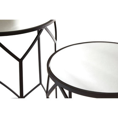 Avantis Black Finish Set of 2 Round Side Tables with Hexagon Design