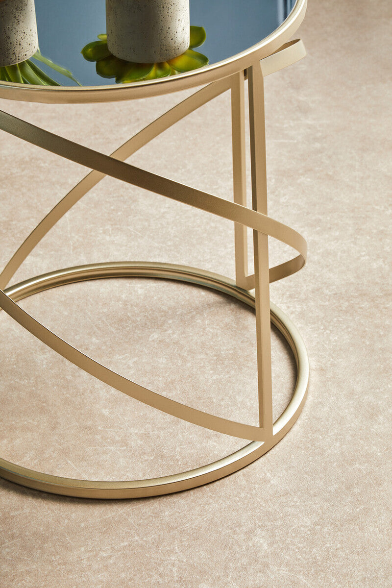Set of 2 Gold Champagne Finish Flowing Swirl Metal Frame Side Tables with Mirrored Glass Tops, Avantis
