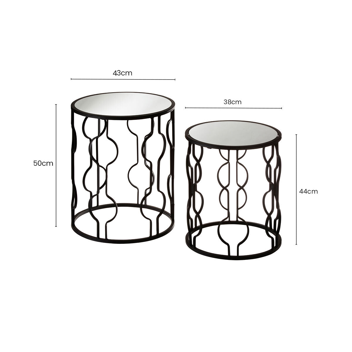 Avantis Black Finish Set of 2 Round Side Tables with Arabesque Design