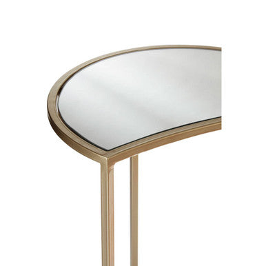 Set of 2 Art Deco Gold Champagne Finish Base Nesting Side Tables with Mirrored Glass Tops, Avantis