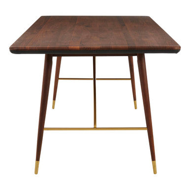 Brown Walnut Wood Dining Table with Brass Accents, Kenso