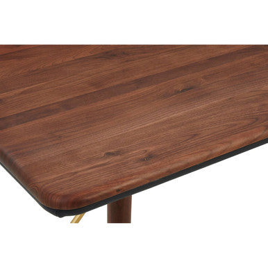 Brown Walnut Wood Dining Table with Brass Accents, Kenso