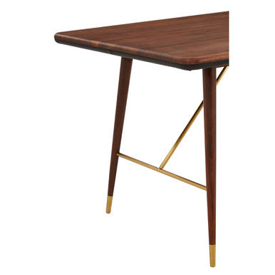 Brown Walnut Wood Dining Table with Brass Accents, Kenso