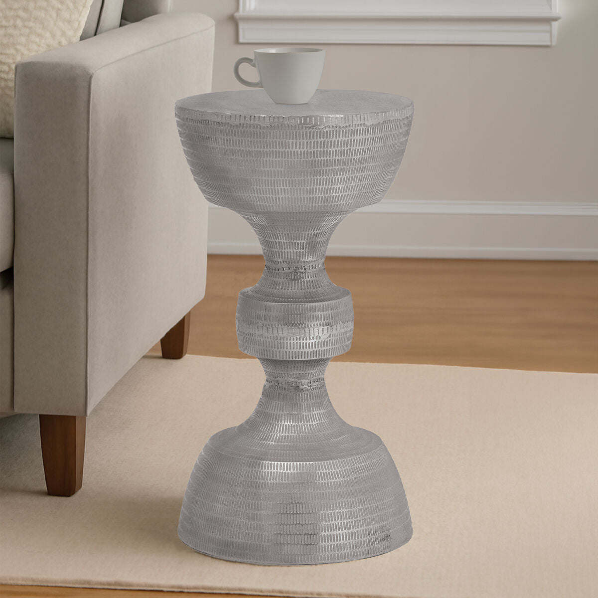 Matin Silver Finish Textured Metal Large Side Table