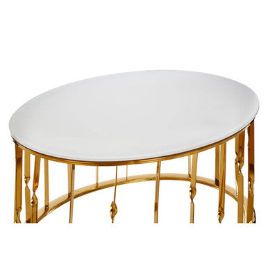 White Tempered Glass Top Round Coffee Table with Gold Finish Stainless Steel Frame, Arezzo