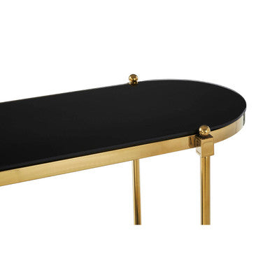 Gold Stainless Steel Frame 2-Tier Console Table with Double Black Tempered Glass Tiers, Arezzo