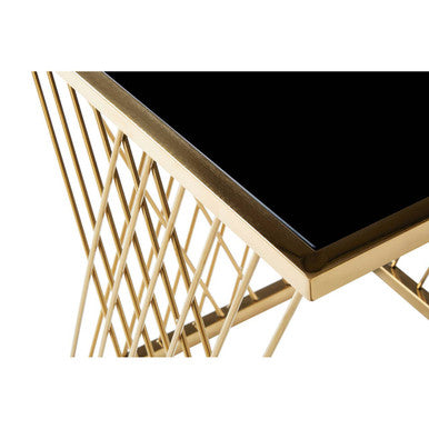 Set of 3 Gold Finish Stainless Steel Frame Nesting Tables with Black Glass Tops, Arezzo