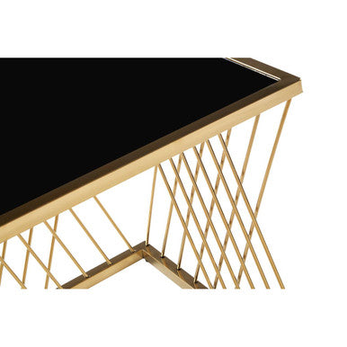 Set of 3 Gold Finish Stainless Steel Frame Nesting Tables with Black Glass Tops, Arezzo