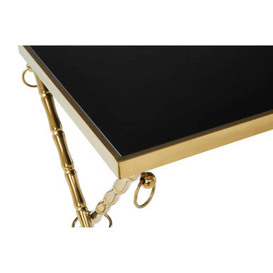 Set of 2 Gold Finish Stainless Steel Frame Nesting Tables with Black Glass Tops, Arezzo