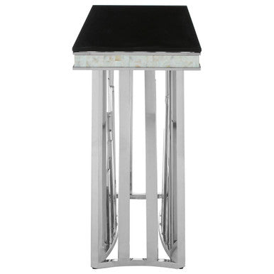 Rectangular Black Tempered Glass Top Console Table with Silver Steel Frame, Eliza