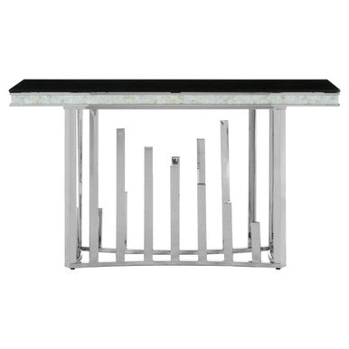 Rectangular Black Tempered Glass Top Console Table with Silver Steel Frame, Eliza
