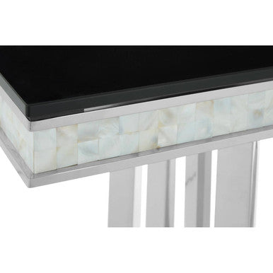 Rectangular Black Tempered Glass Top Console Table with Silver Steel Frame, Eliza