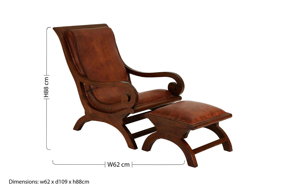 Inca Brown Leather Lounge Chair with Footstool