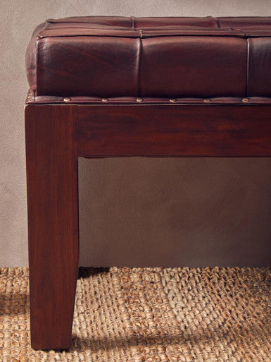 Inca Antique Brown Leather Bench