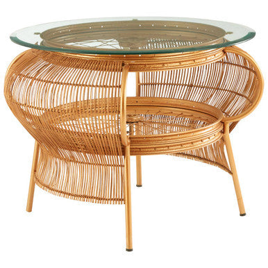 Clear Glass Top Table with Gold Finish Bamboo and Iron Frame, Mantis