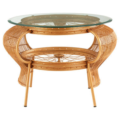 Clear Glass Top Table with Gold Finish Bamboo and Iron Frame, Mantis