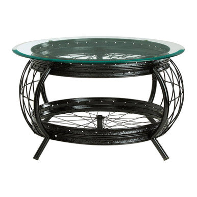 Clear Glass Top Coffee Table with Black Finish Bamboo and Iron Frame, Mantis